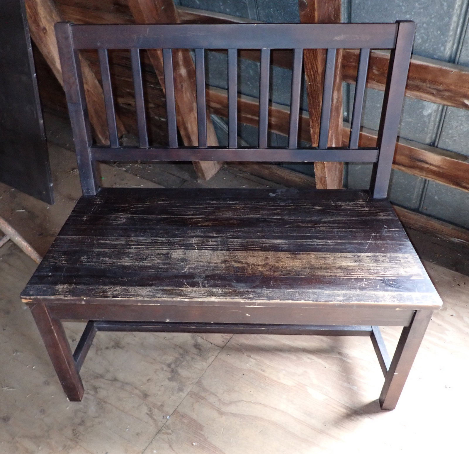 Bench: Approx 37 1/4" long, 18" to seat, 15 3/4" deep, 35 1/4" tall. No shipping !