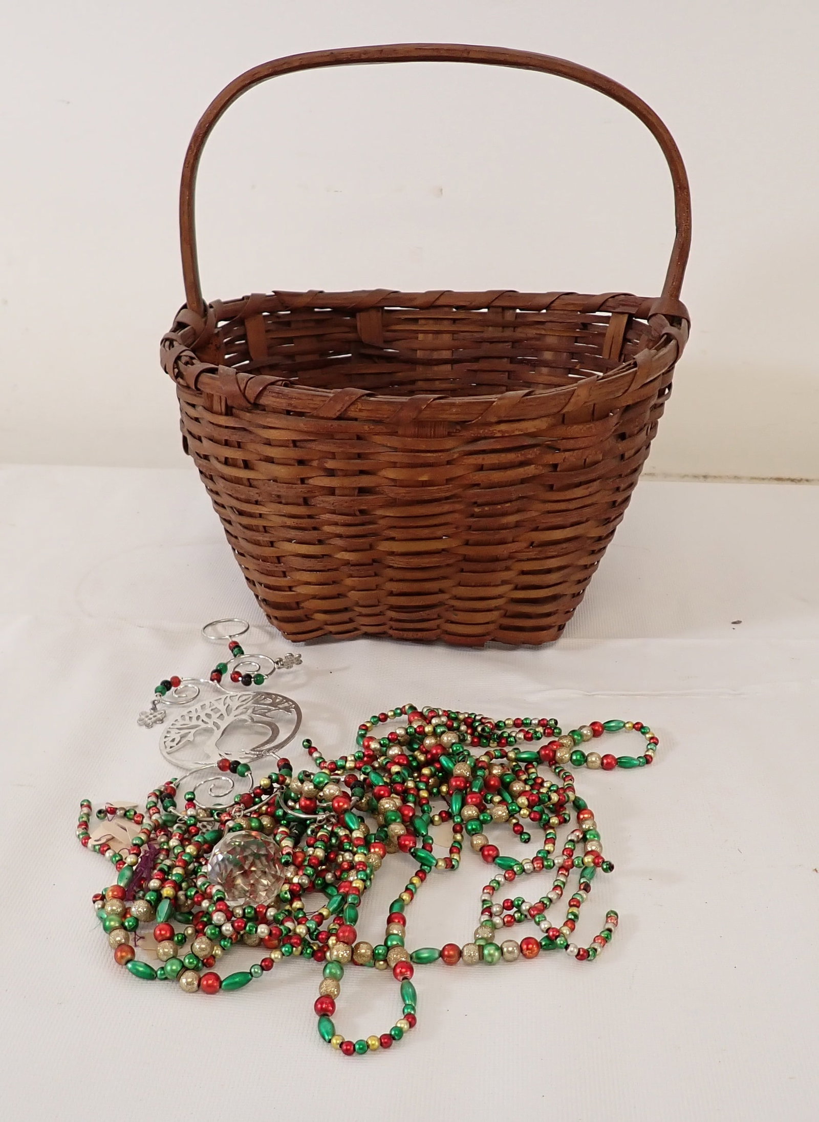 Christmas Beads & Basket: Basket is apprx 12" x 11 1/2" x 12" tall.