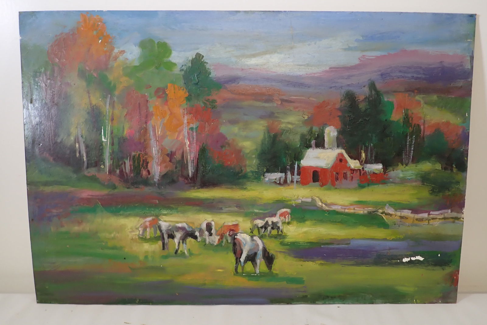 John Reilly Cow Pasture Oil on Board Painting (1 of 4)