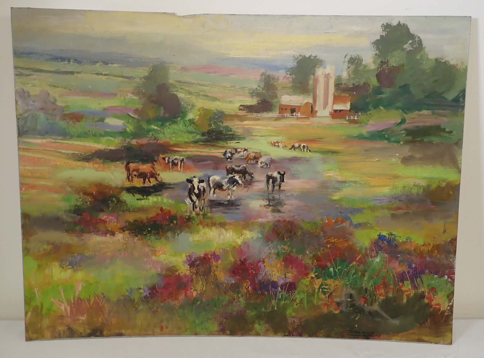 John Reilly Cow Field Oil on Board Painting (1 of 4)