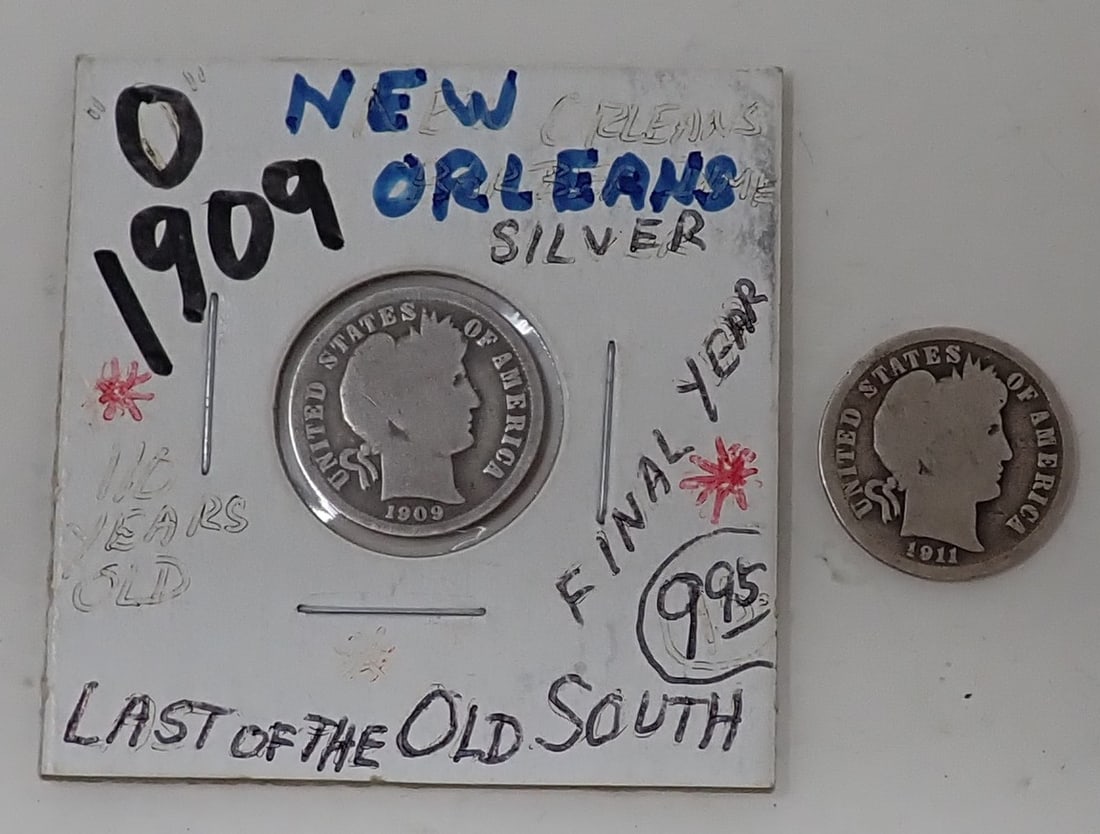 1909 O 1911 Barber Silver Dimes (1 of 4)