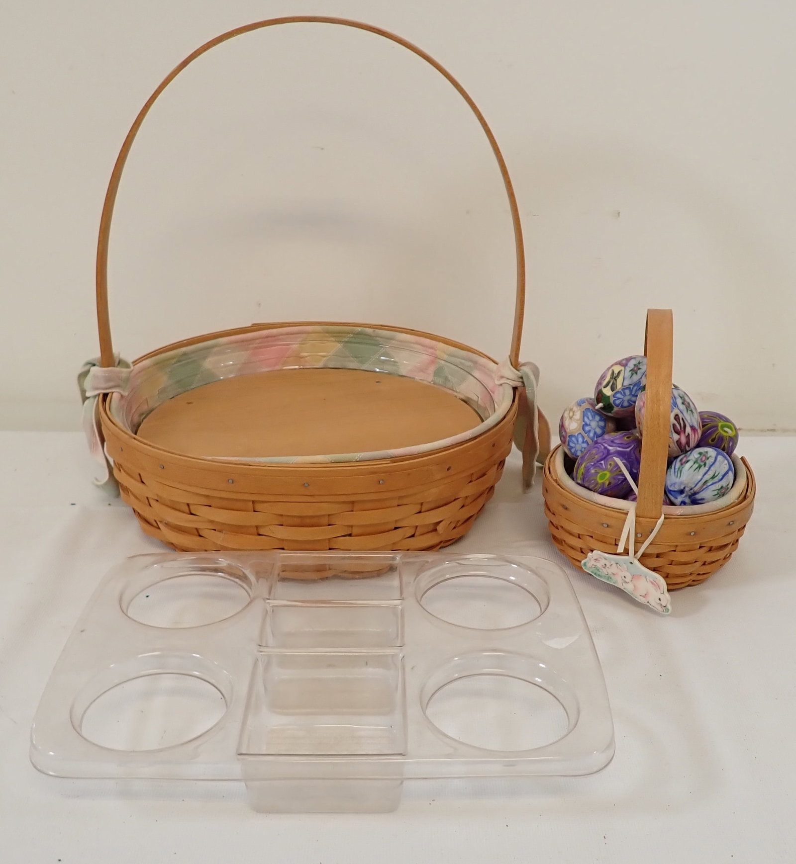 Longaberger Baskets & Egg Candles: Largest is approx 12 1/4" in diameter and 14 1/4" tall