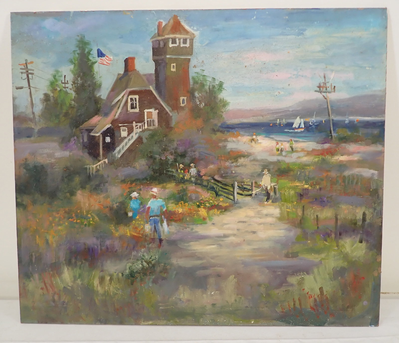 John Reilly Lighthouse Oil on Board Painting (1 of 2)