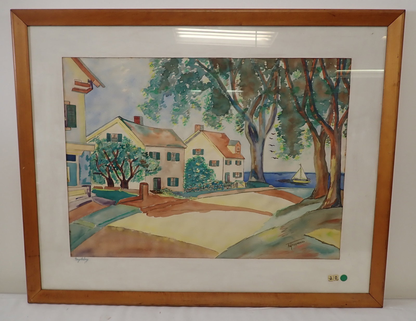 Arthur Trippanera Masdeberg Germany House Watercolor: Framed and signed watercolor is approx 30 1/2" x 38 1/2". If shipping is needed, contact UPS Store 5528 to get a quote BEFORE bidding. There will be no refunds because of shipping price. You are also 