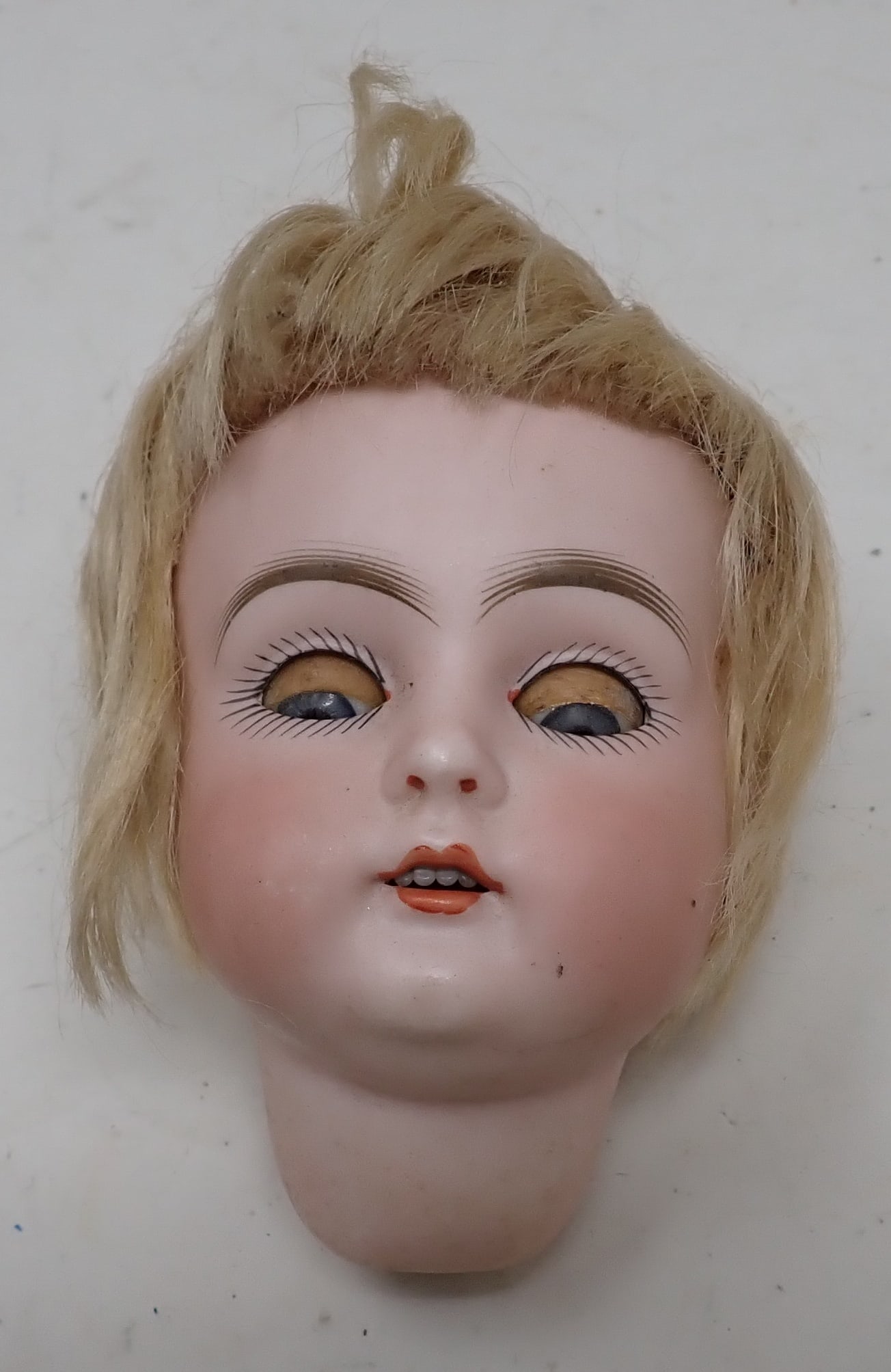 German Sleepy Eye w/ Teeth Bisque Doll Head: Approx 2 3/4" x 3 7/8"