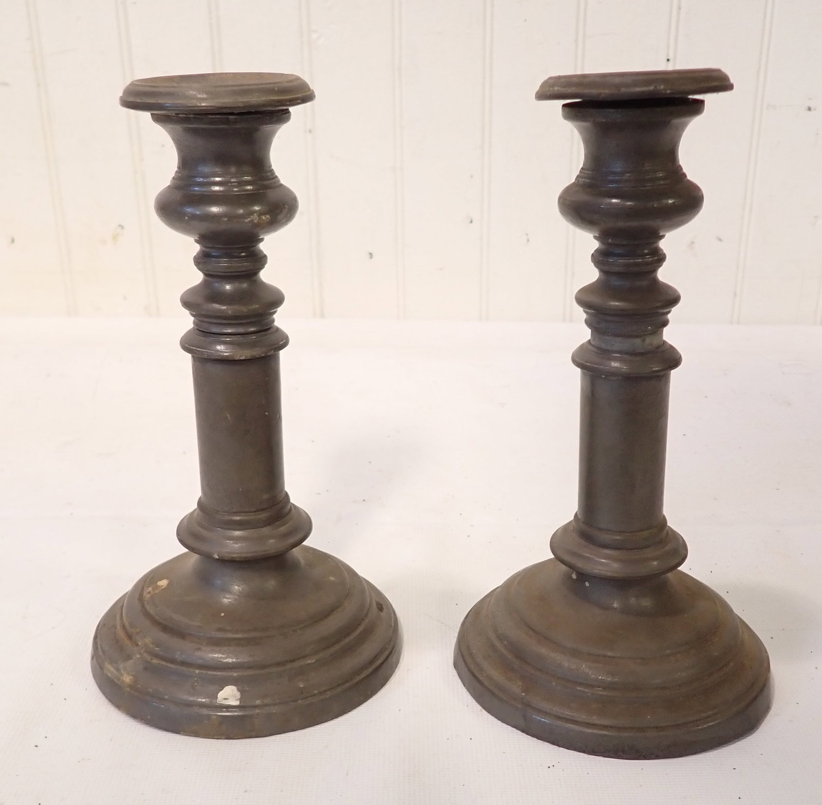 Pair of Adjustable Pewter Candlesticks (1 of 4)