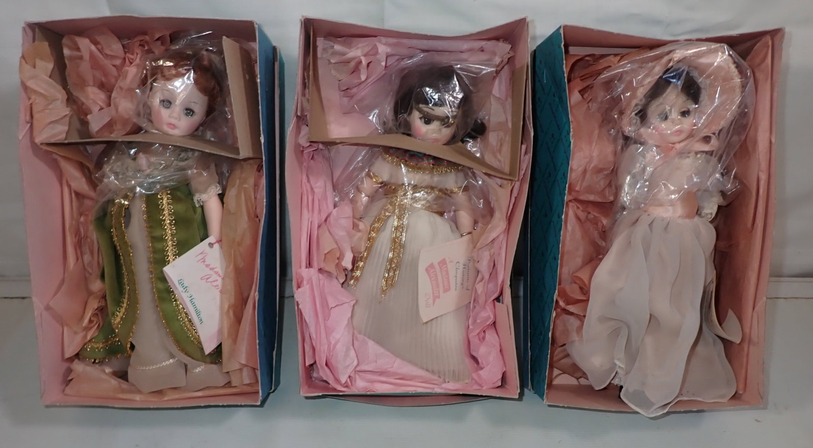 3 Madame Alexander Dolls incl Lady Hamilton & Pinkie: In original boxes
