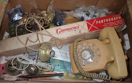 Box Lot w/ Vintage Telephone