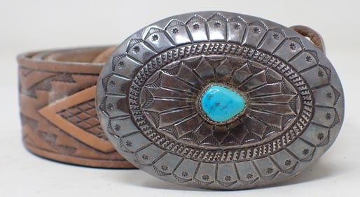 Belt Buckle w/ Turquoise signed James