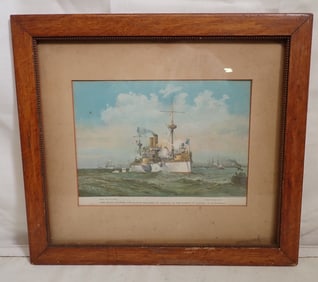 Reuterdahl Maine Saluting Spanish Flagship Litho