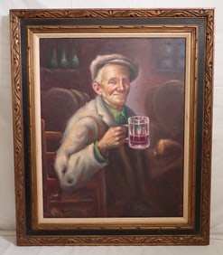 Signed Oil on Canvas Tavern Portrait Painting