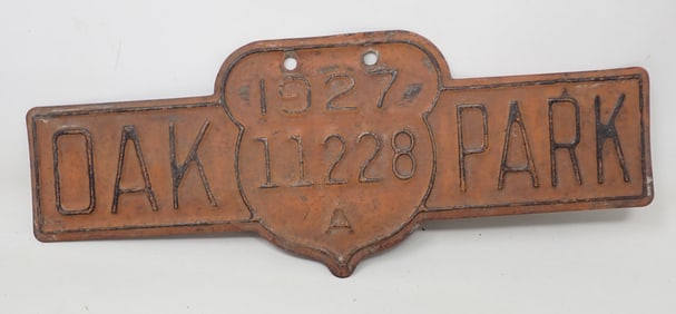1927 Oak Park Acorn License Plate / Topper
