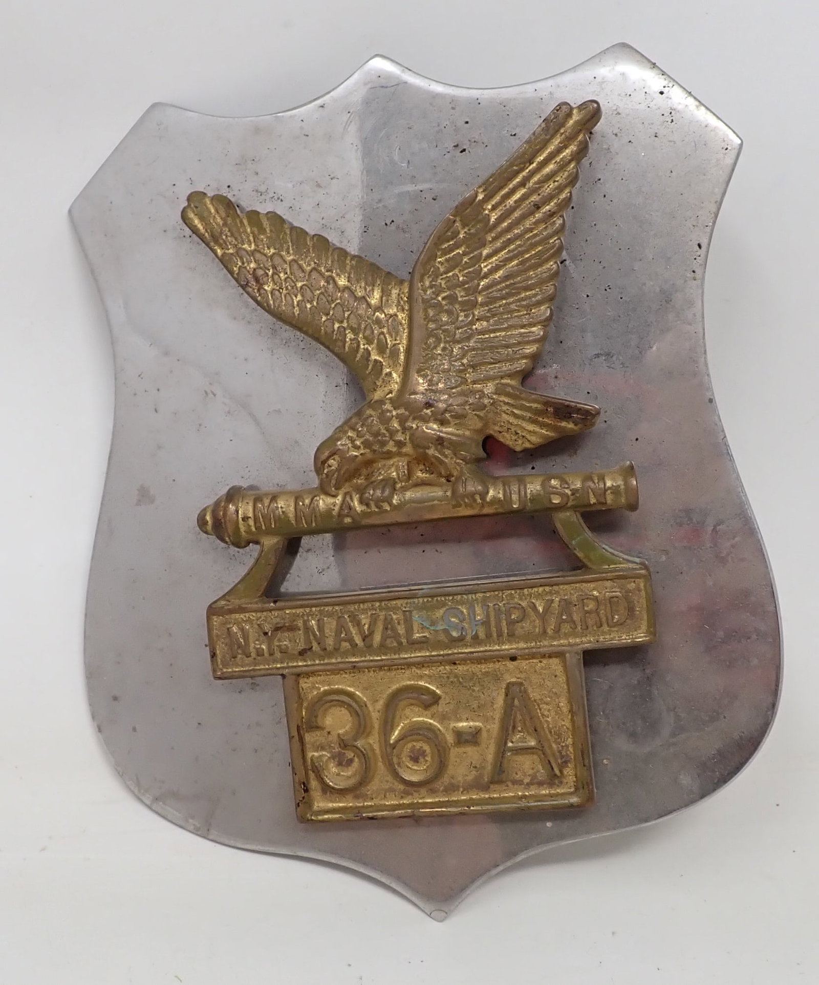 MMA USN N.Y Naval Shipyard Chrome & Brass Plaque (1 of 3)