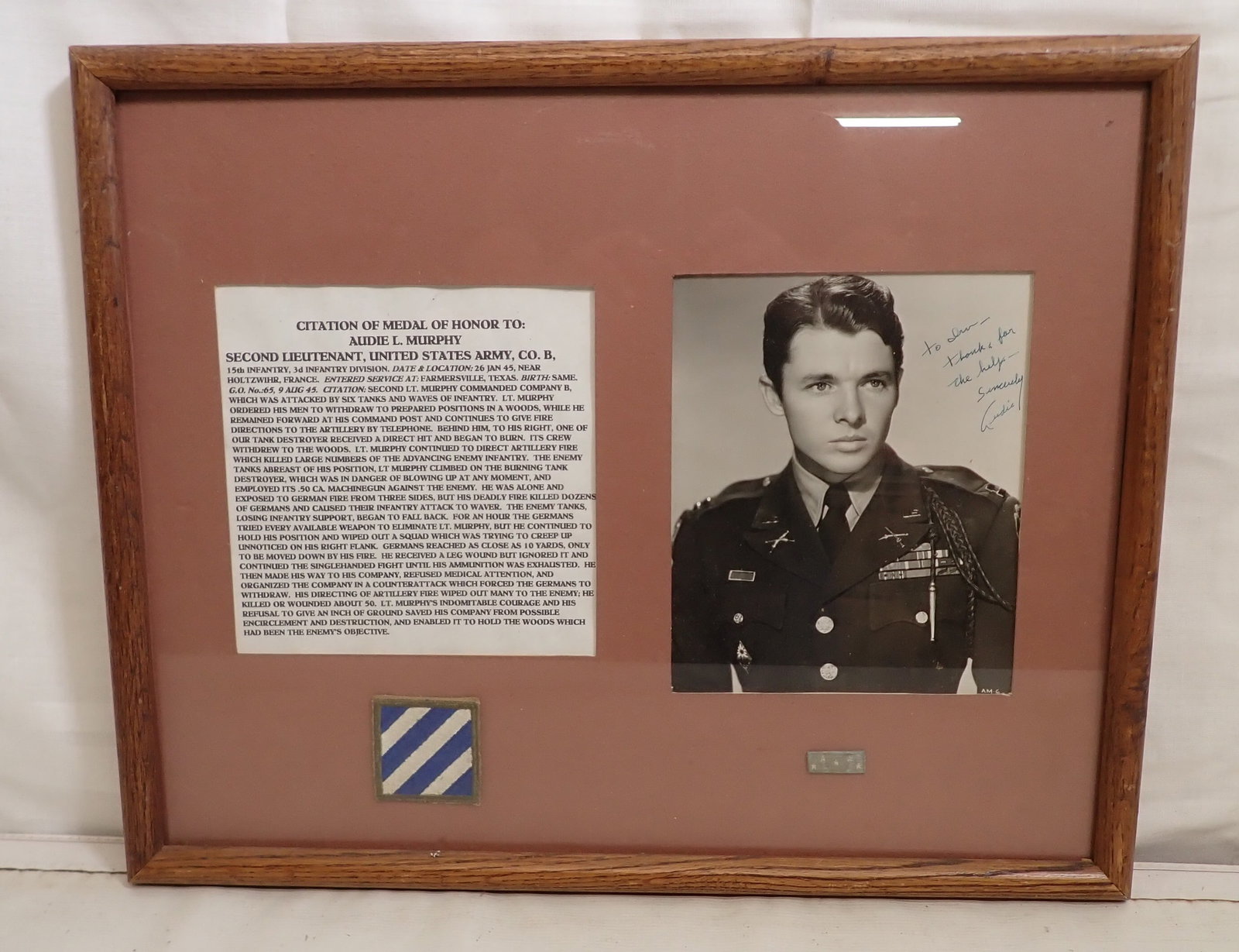 Audie L Murphy Citation Medal of Honor Signed Photo (1 of 7)