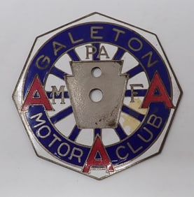 Galeton PA AAA Motor Club Enameled License Plate Badge