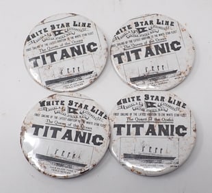 4 White Star Line Titanic Pinbacks