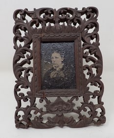 Early Carved Picture Frame w/ Tintype