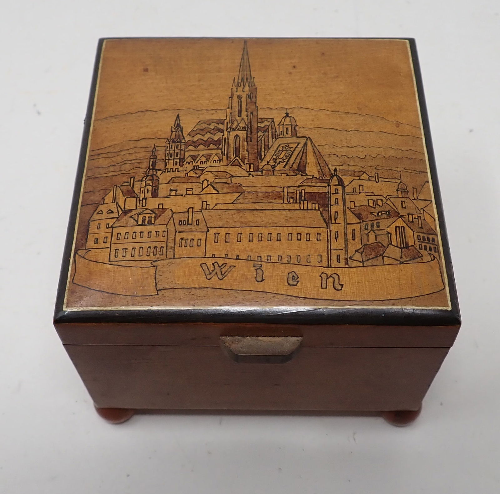 Wien Thorens Movement Music Box: Approx 3 7/8" x 3 7/8" x 3" tall.