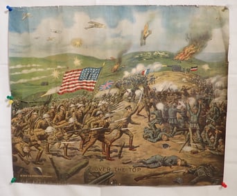 1918 E.G. Renesch Over The Top WWI  Litho