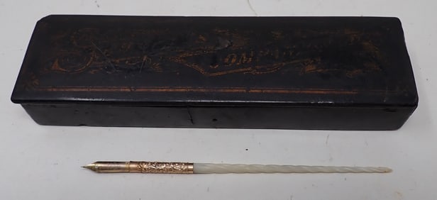 Pencil Box & Dip Pen w/ Regal 14k Gold Nib