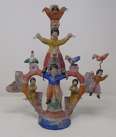 Mexican Folk Art Pottery Candle Holder