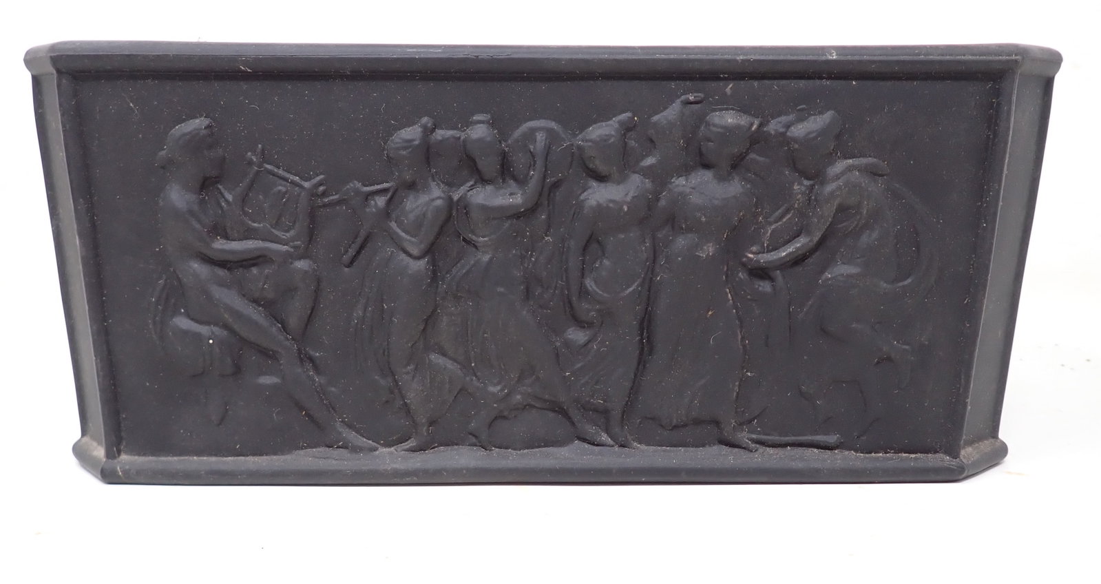 Black Glass Planter w/ Musicians & Dancers: Apprx 4" x 9 1/2" x 4" tall