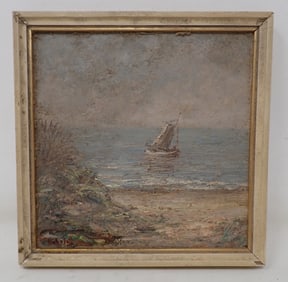 Signed Oil on Board Sailboat Painting