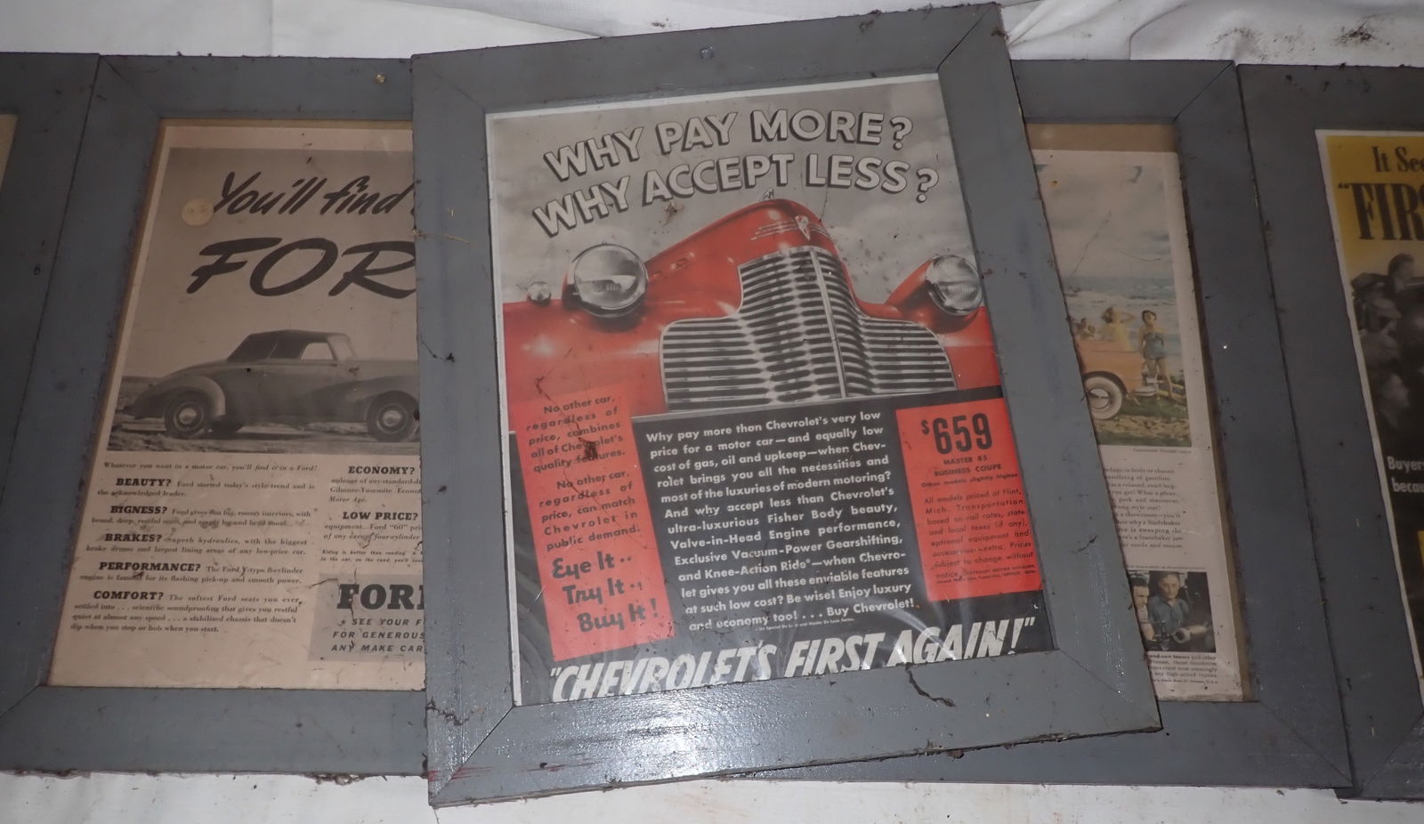 6 Ford Chevy & Plymouth Framed Ads (1 of 4)