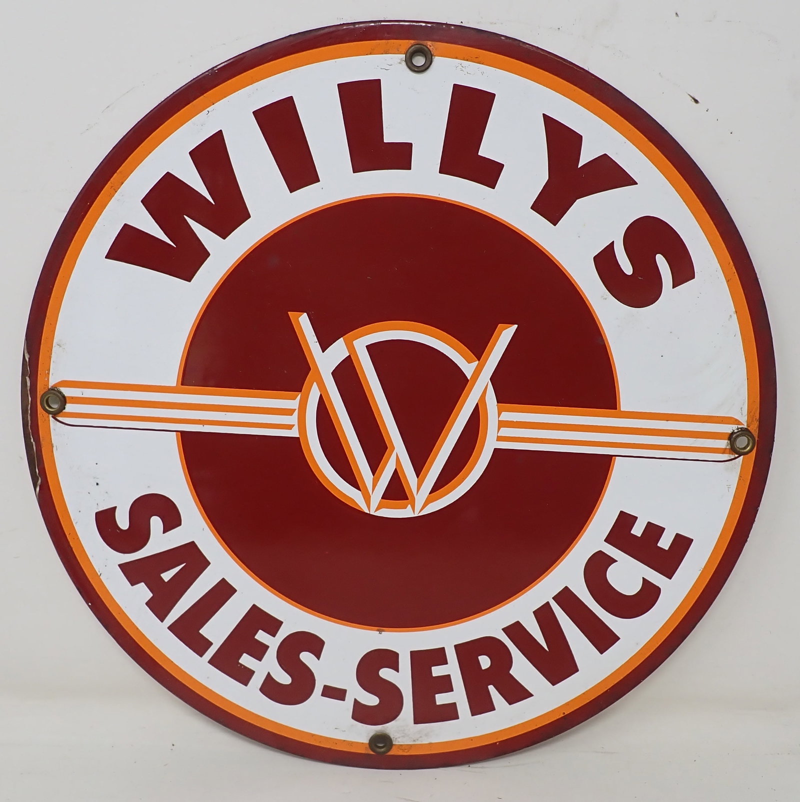 Willys Sales Service Porcelain Sign: Repro sign is Approx 11 3/4" in diameter