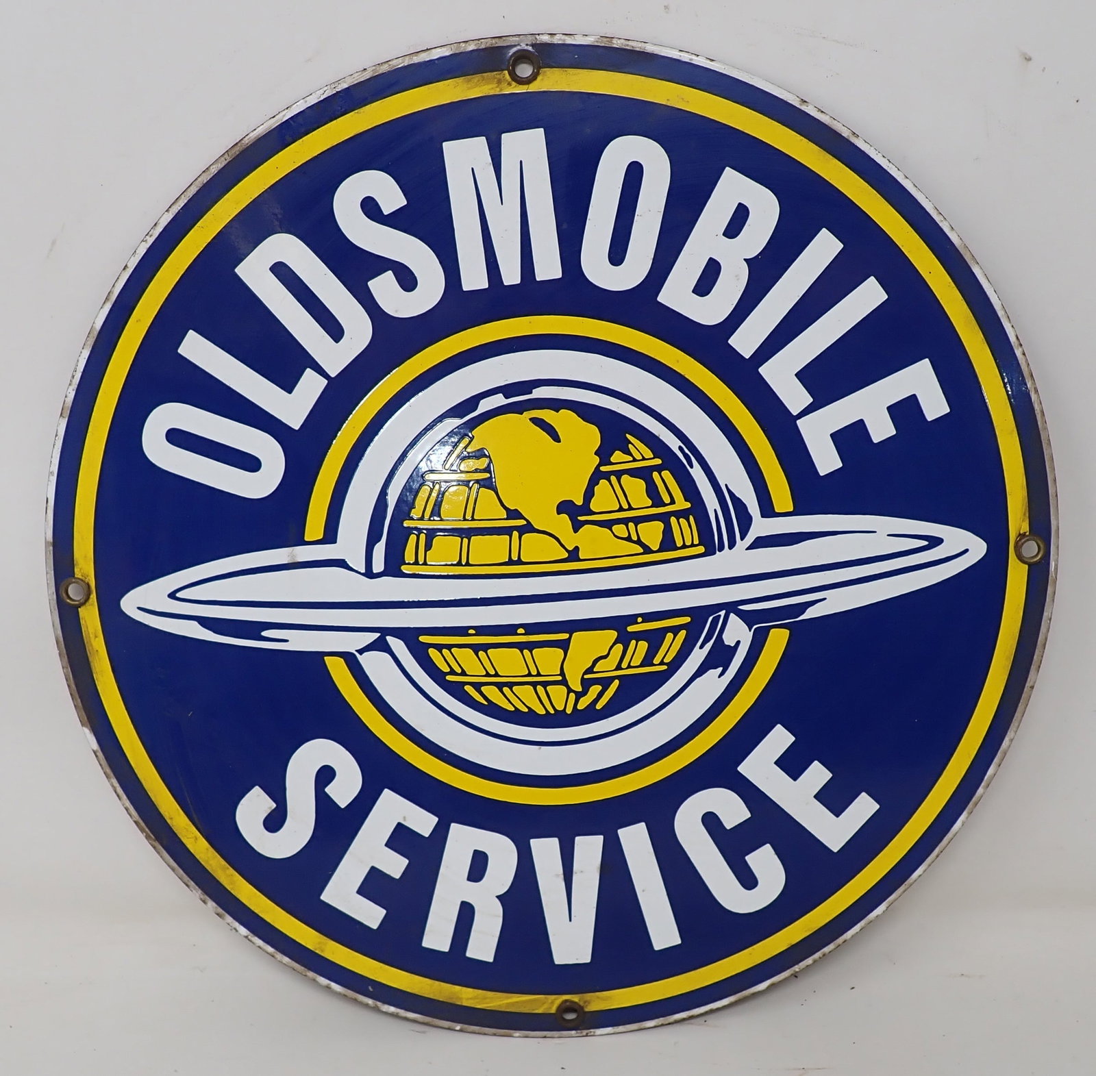 Oldsmobile Service Porcelain Sign: Repro sign is apprx 11 1/4" in diameter