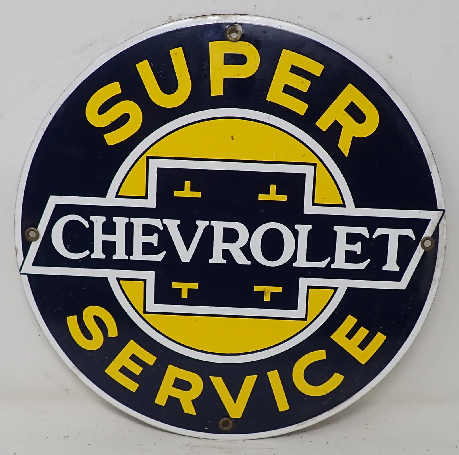Chevrolet Super Service Porcelain Sign: Repro sign is Approx 11 3/4" in diameter