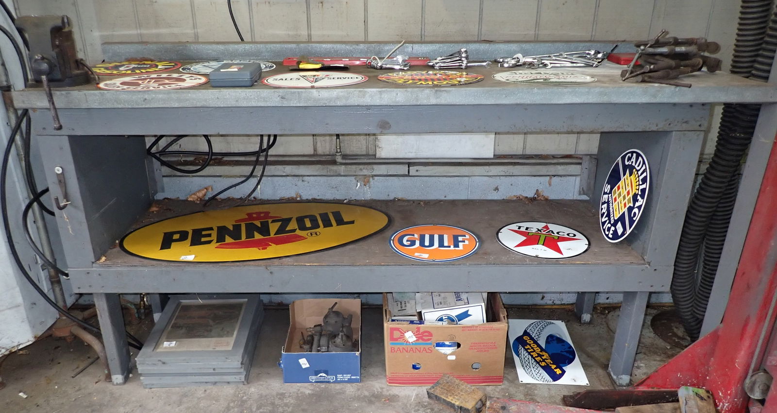 Wooden Workbench w/ Galvanized Top (1 of 3)