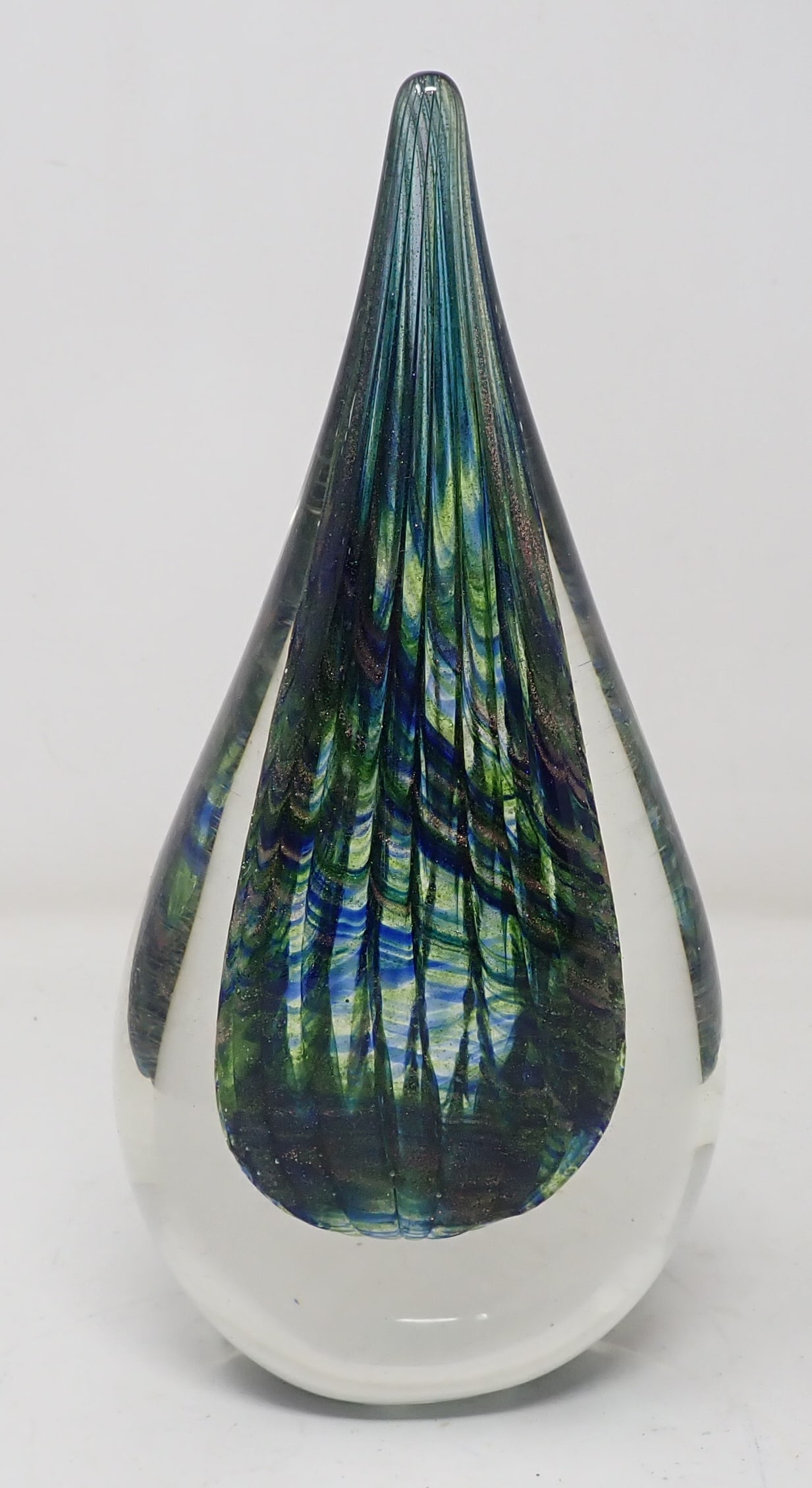 Peacock Inspired Art Glass Sculpture: Apprx 4 1/2" x 9 3/4" tall