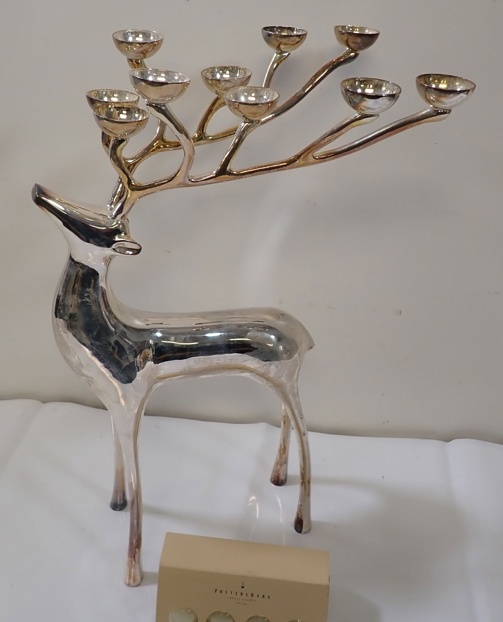 Pottery Barn Silver Deer Candelabra Candle Holder Auction
