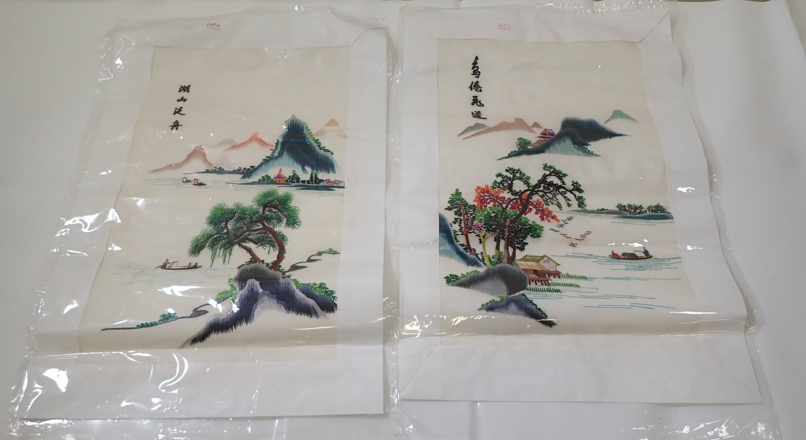 2 Chinese Silk Embroideries: Approx 17" x 25 1/2" ( outer matting measurements)