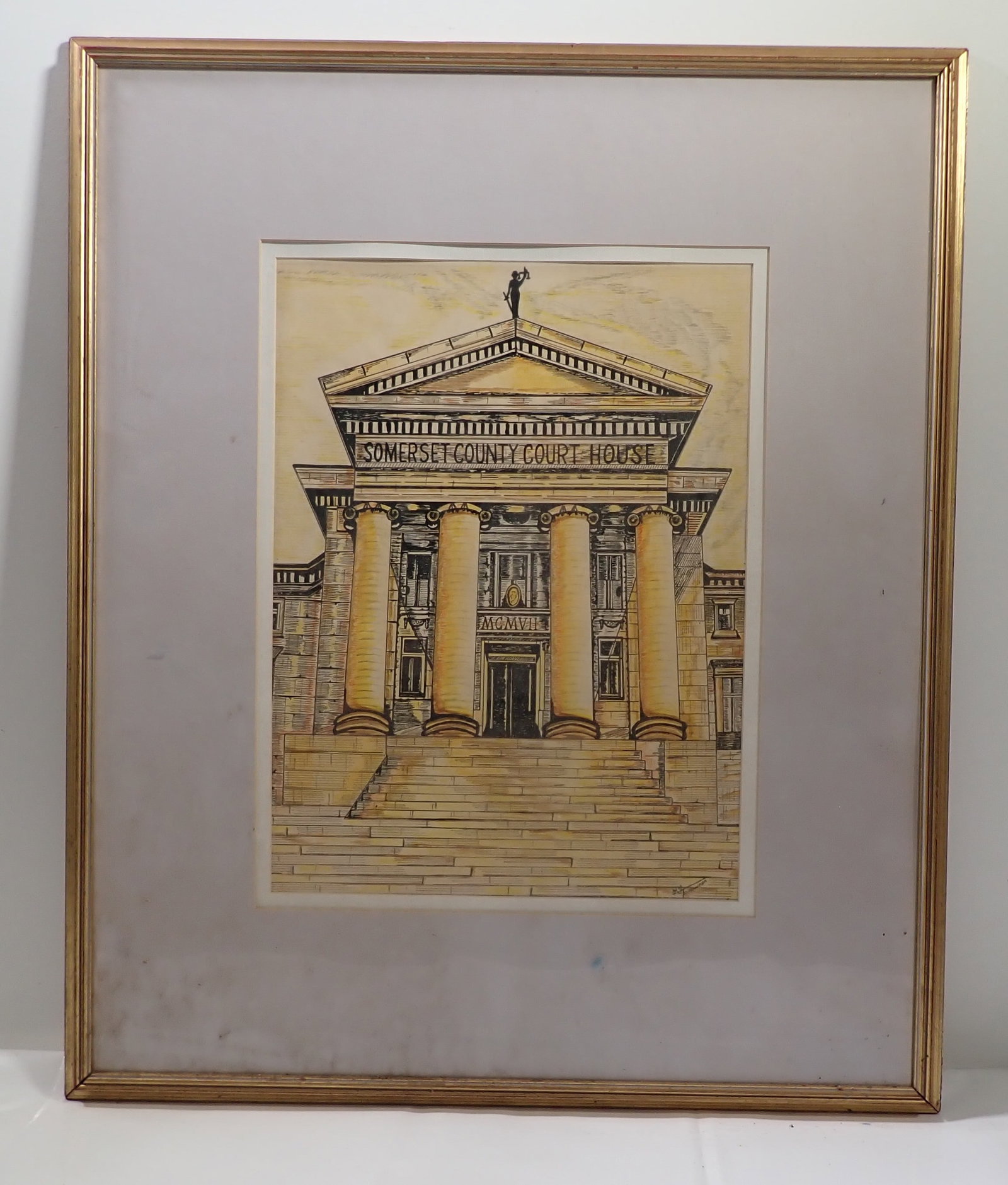 Art Trippanera Somerset County Courthouse Pen & Ink: Award Winning Pen & Ink. Approx 28" x 33 1/2". If shipping is needed, contact UPS Store 5528 to get a quote BEFORE bidding. Their phone number is (908)213-6838 and select option 5. There will be no re