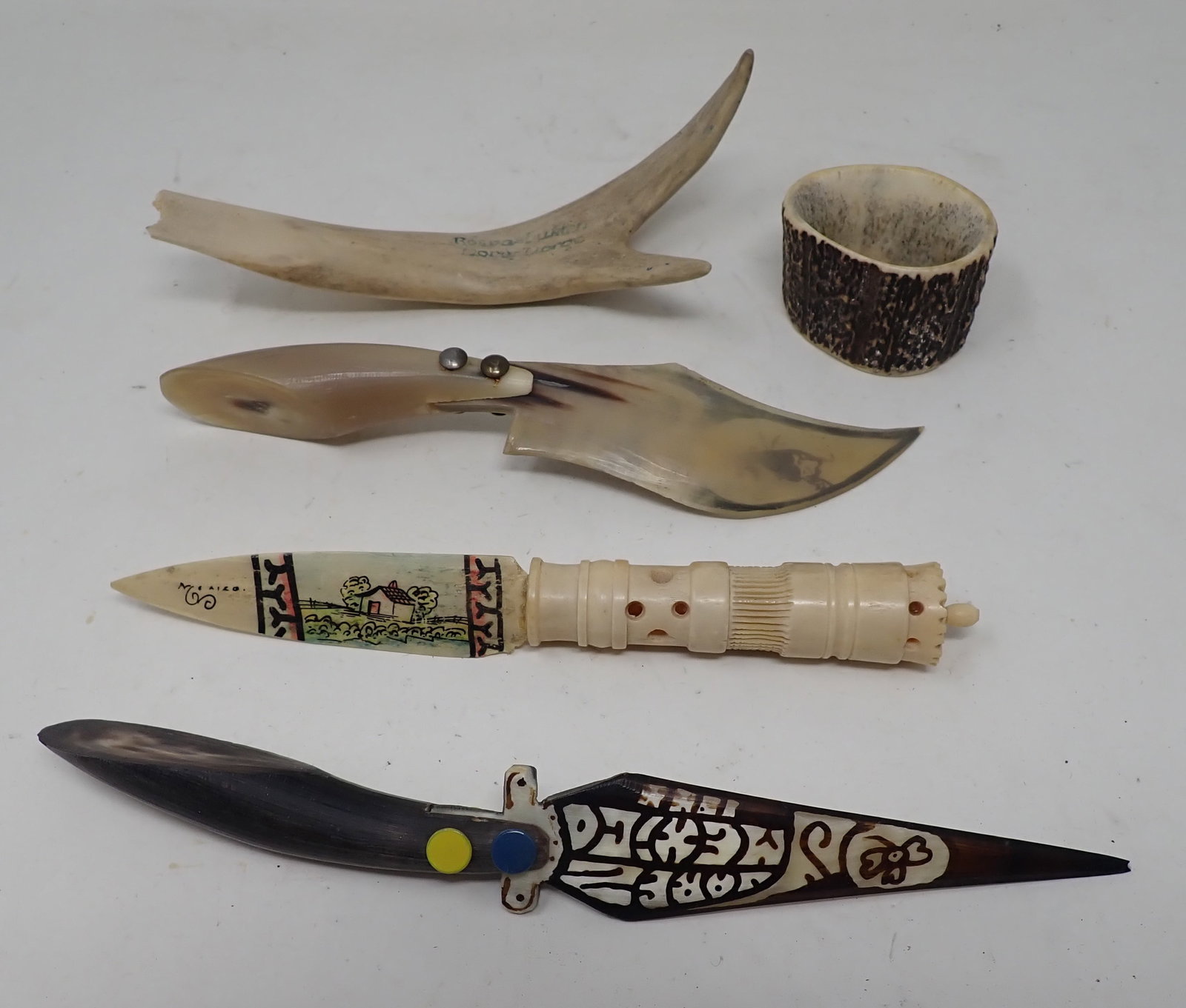 Bone / Horn Letter Openers Napkin Ring Holder: Longest is approx 9 1/2".