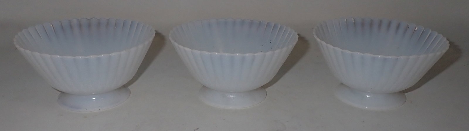 3 Opalescent Custard Cups: Approx 4 1/4" in diameter and 2 1/4" tall