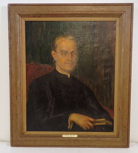 Father Robert Graham , Pastor Portrait Painting: Framed oil on canvas painting is approx 41" x 35". If shipping is needed, contact UPS Store 5528 to get a quote BEFORE bidding. Their phone number is (908)213-6838 and select option 5. There will be n