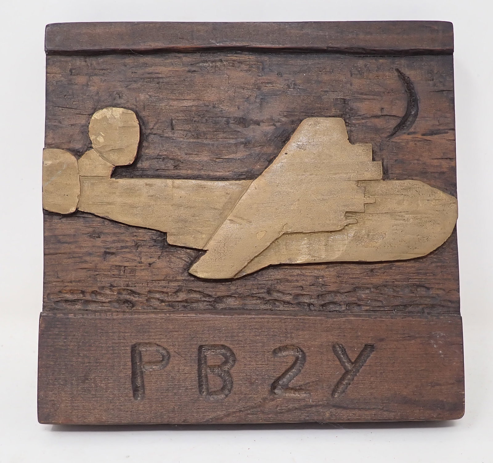 PB24 World War II Pacifica Plane Trench Art Plaque: Approx 6" x 6 1/4"