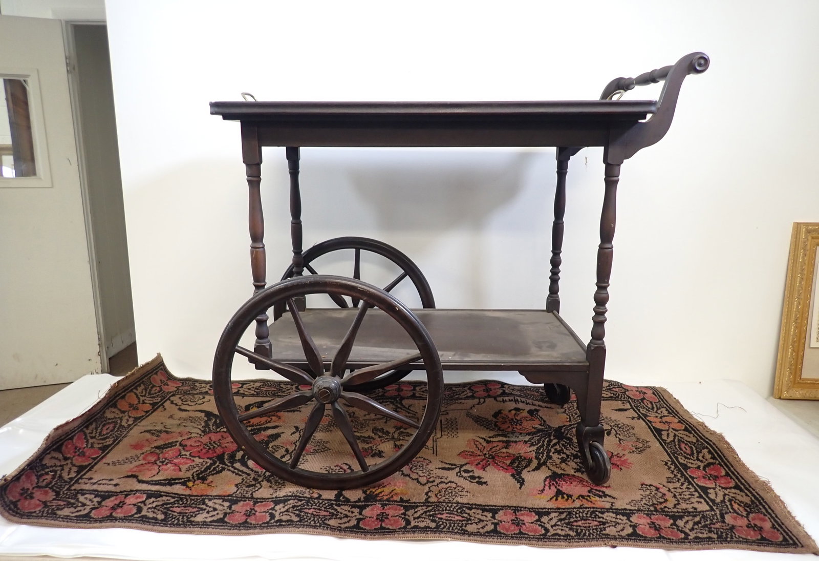 Tea Cart & Area Rug: Cart is approx 19" x 33" x 30 1/4" tall. No in house shipping !