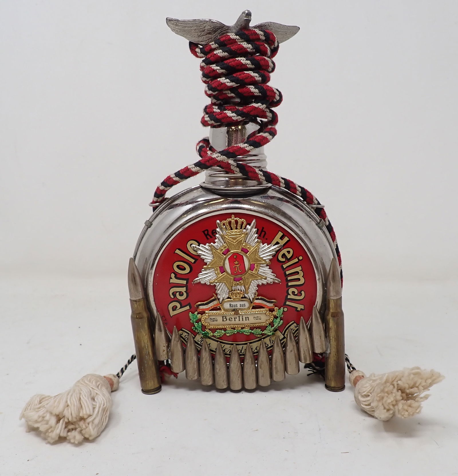 German Military Flask: Approx 4 3/4" x 8 1/2" tall.