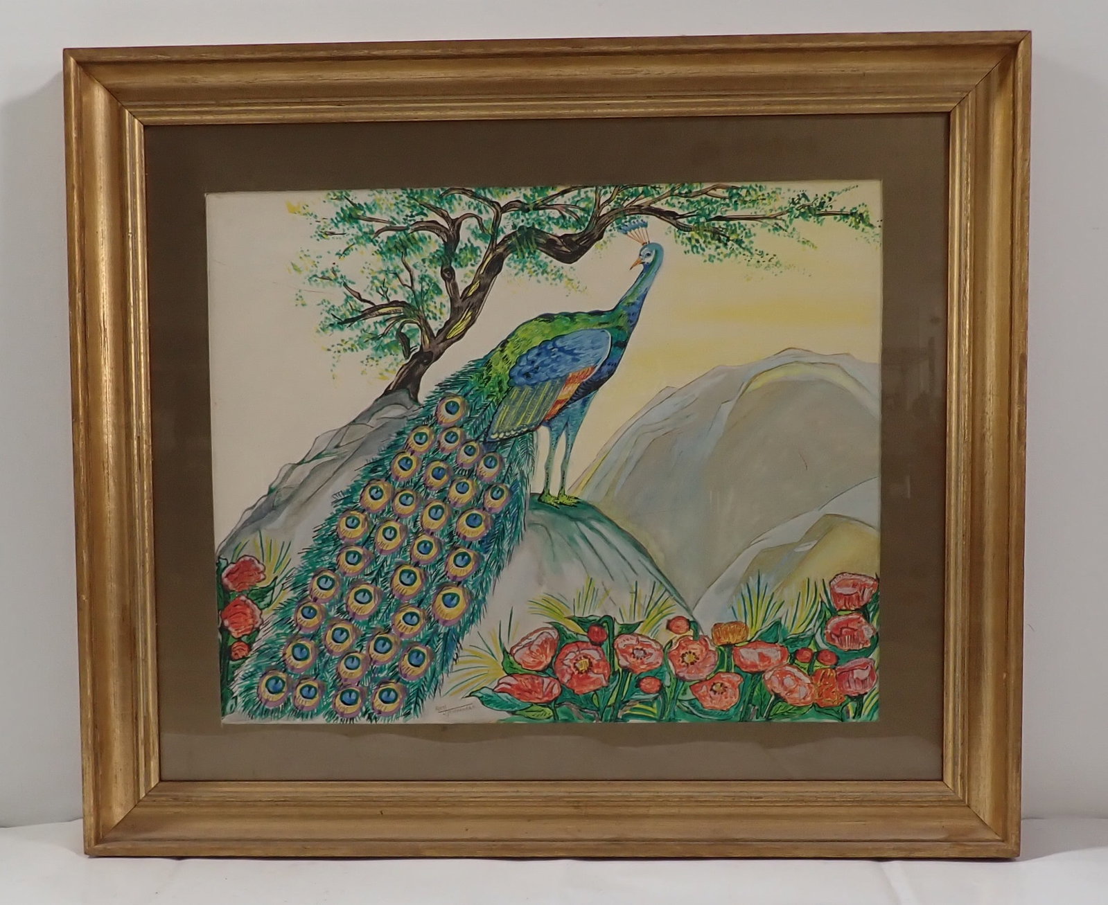 Art Trippanera Elegant Peacock Watercolor: Approx 27 1/2" x 23 1/2". Titled Elegant . If shipping is needed, contact UPS Store 5528 to get a quote BEFORE bidding. Their phone number is (908)213-6838 and select option 5. There will be no refund