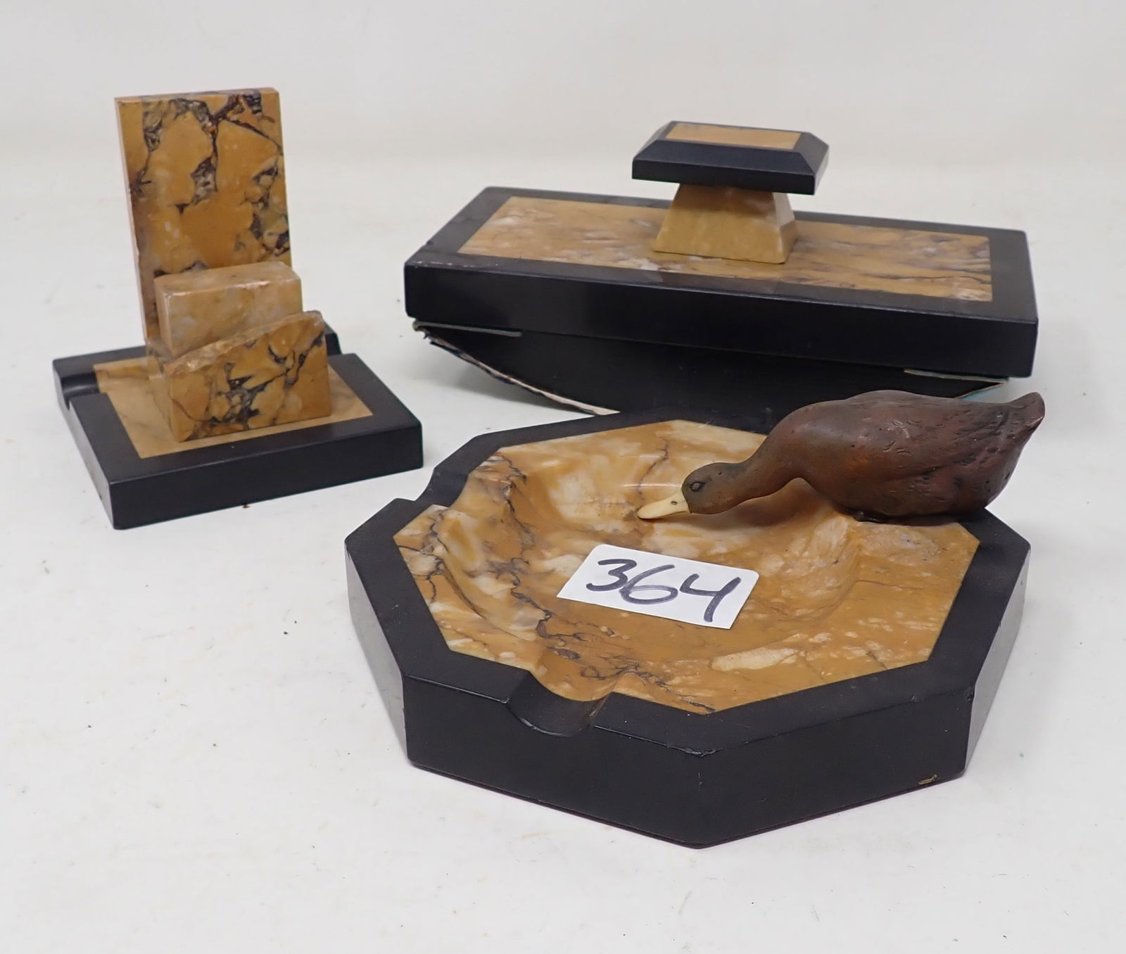 Marble Ashtray & Blotter w/ Bronze Duck (1 of 7)