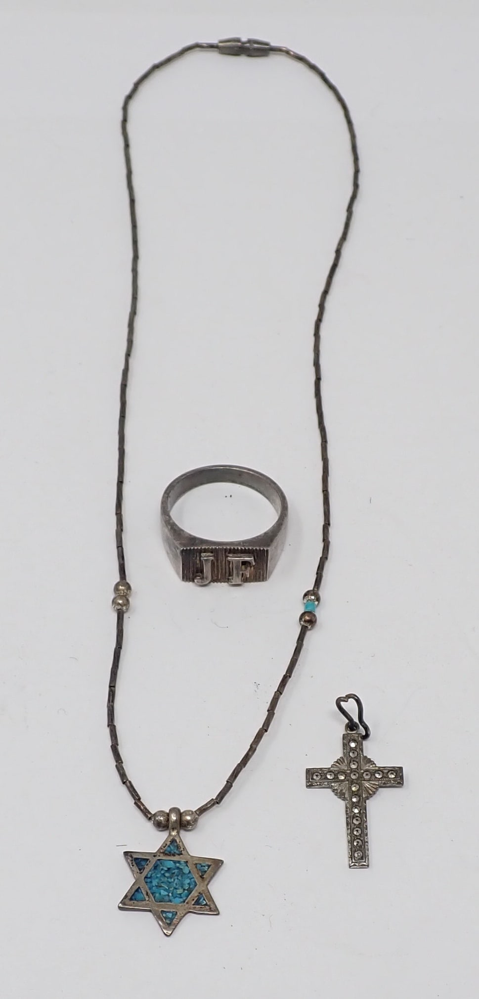 Sterling Silver Ring Charms & Necklace: Ring is size 10. Total weight is approx 15 grams