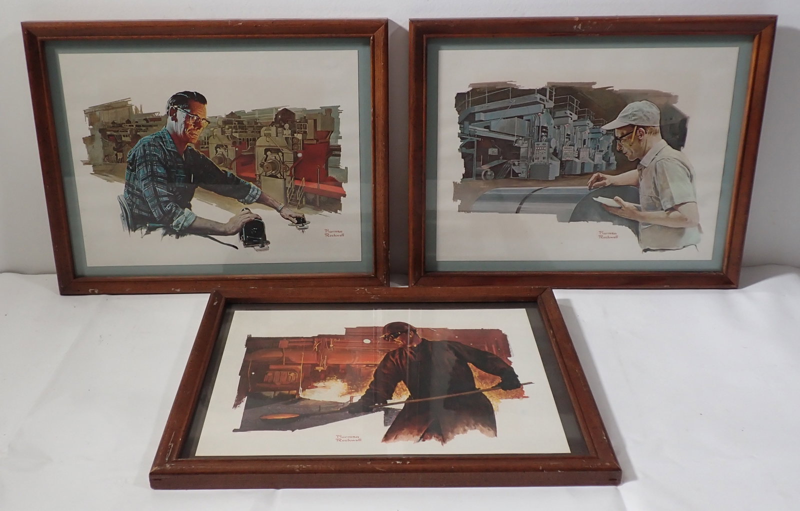 3 Norman Rockwell Steel Foundry Mill Worker Prints: Mill Worker prints - Approx 12" x 15"