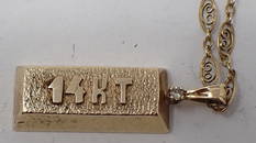 14k Gold Bar Charm / Pendant & Chain