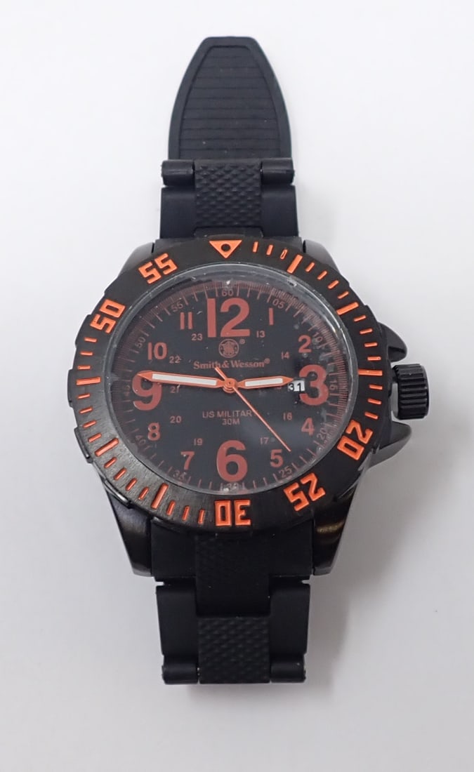 Smith & Wesson US Military 30m Wristwatch: Still has plastic on lens.