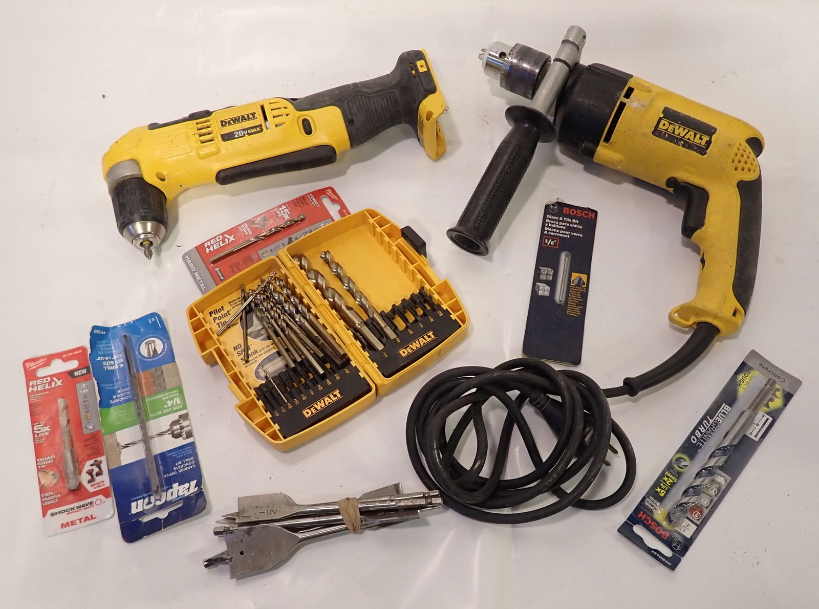 Dewalt 1/2" Hammer Drill Right Angle Cordless Bits Hole Saws Auction