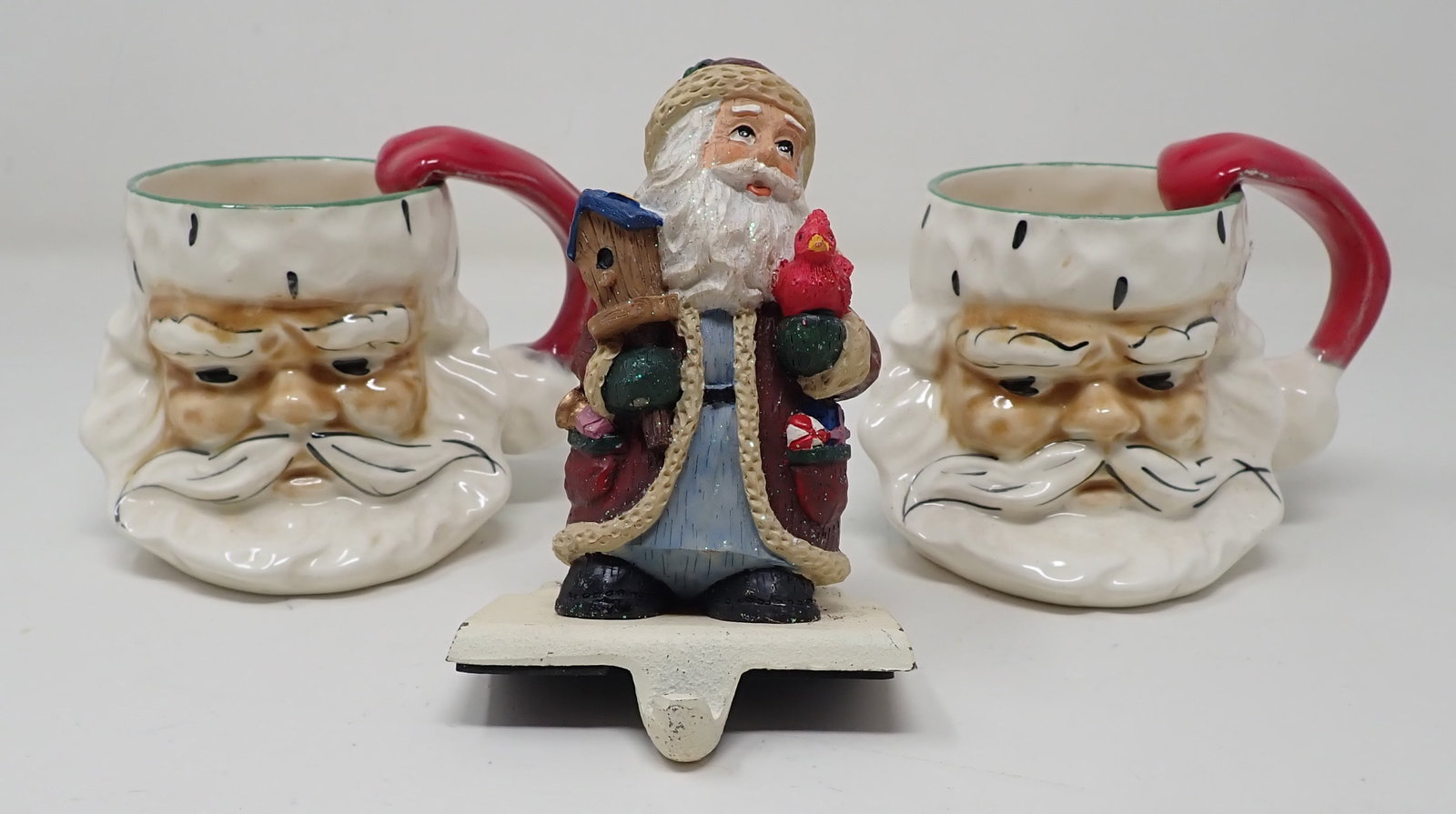 Ceramic Santa Mugs Cast Iron Stocking Holder (1 of 1)